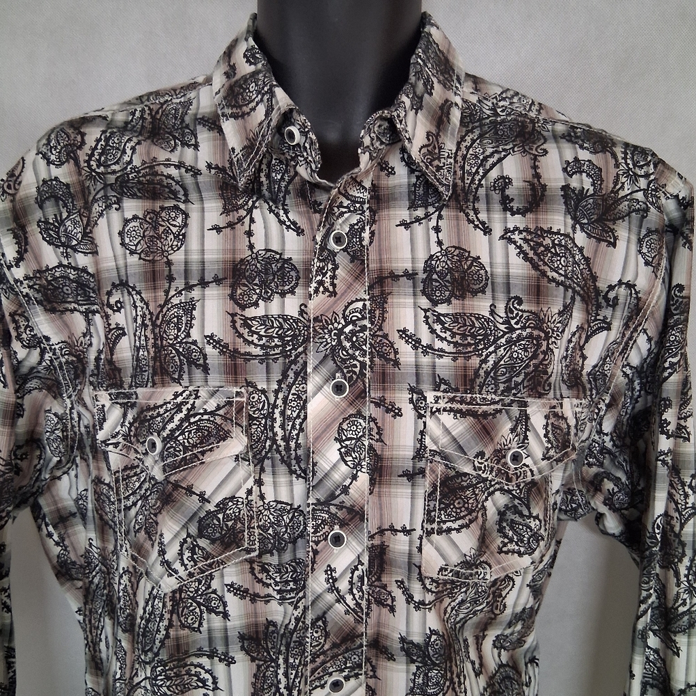 Wrangler Retro Premium Shirt Large Black Paisley Plaid Long Sleeves